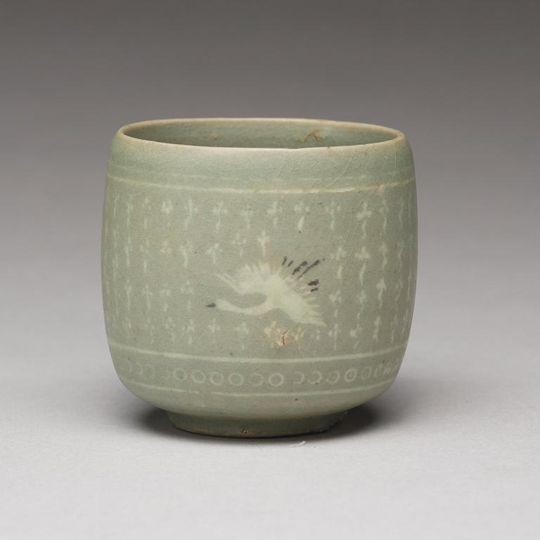 A celadon glazed crane cup, Korea, Koryo dynasty, 12th/13th Century.