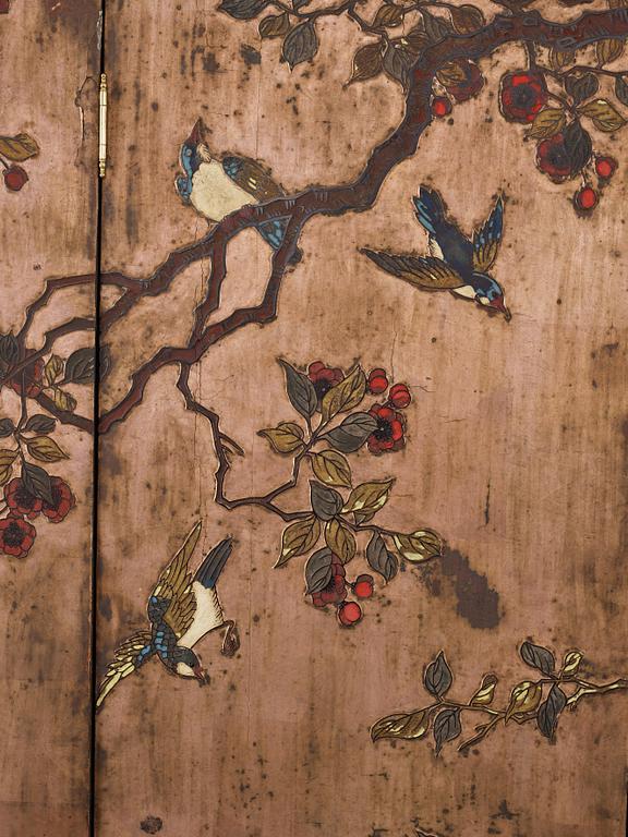 A six leaf coromandel lacquer screen, Qing dynasty (1644-1912).