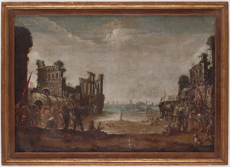 Italian artist, 17th Century. Battle on the outskirts of Rome.