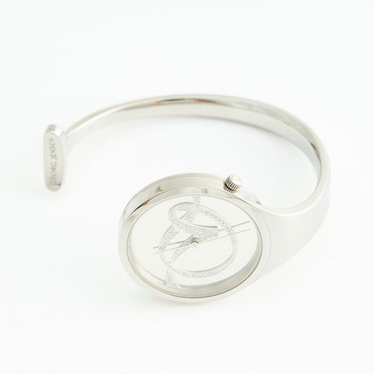 Vivianna Torun Bülow-Hübe, armbandsur, Georg Jensen, jubileumsutgåva, stål med briljantslipade diamanter, design nr 326, edition 027/100.