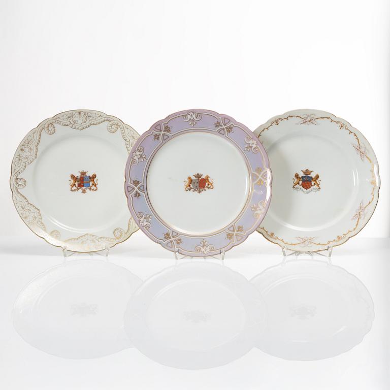 A group of three armorial dinner plates, presumably France, late 19th century.