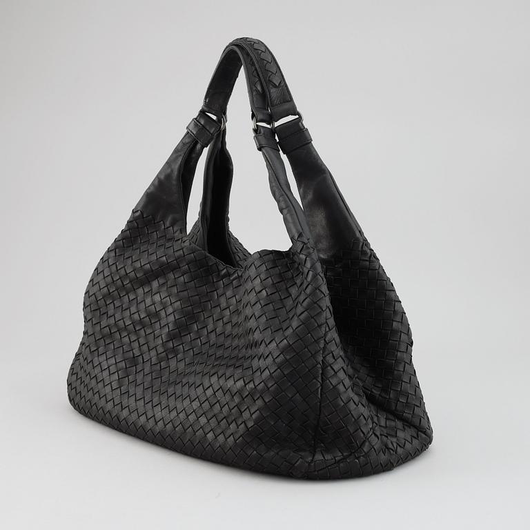 BOTTEGA VENETA, black leather bag.