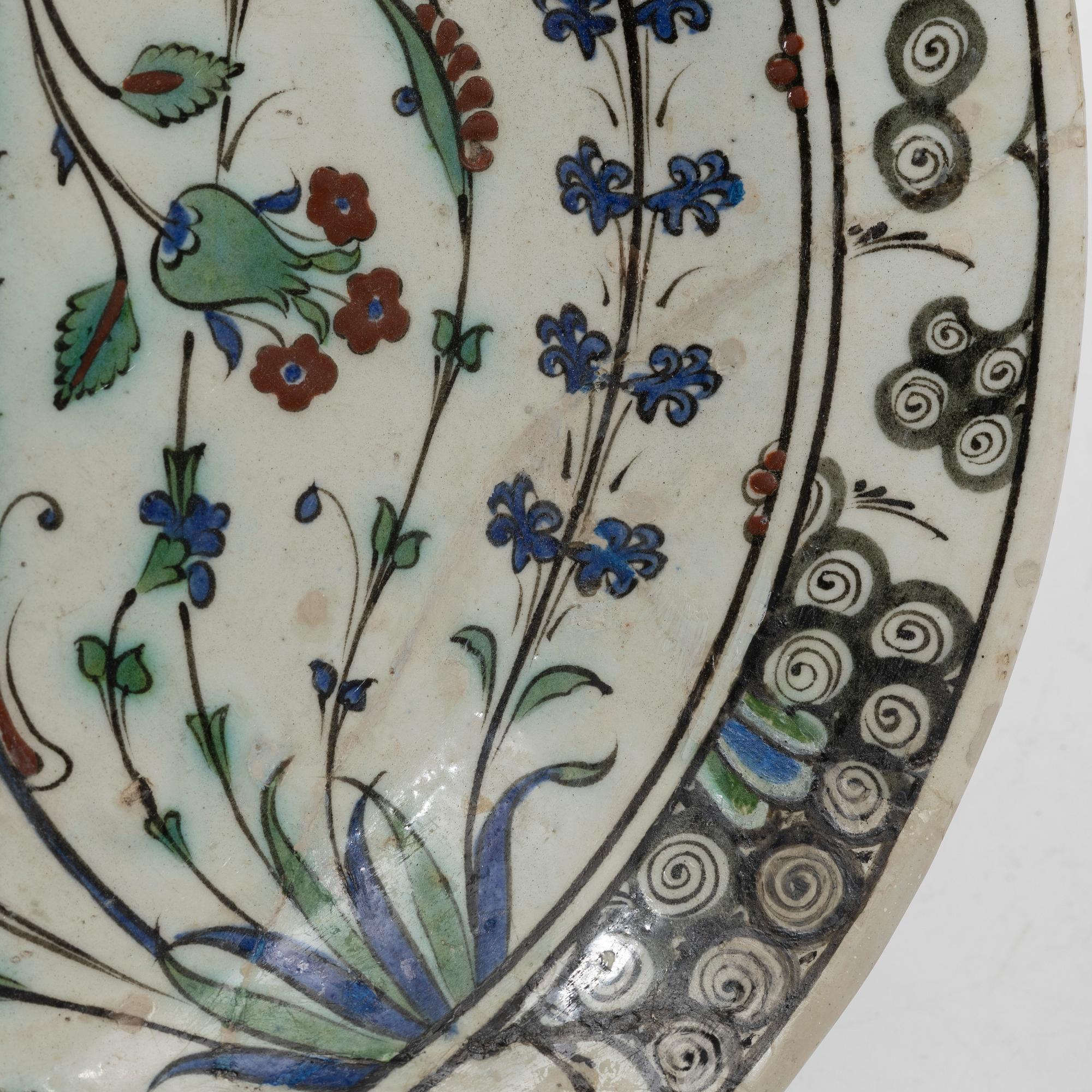A 17th century Iznik pottery dish, Ottoman empire.