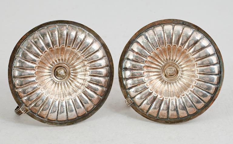 NATTLJUSSTAKAR, 1 par, silver, Johan Petter Grönwall, Stockholm 1838. Vikt 464 gram.