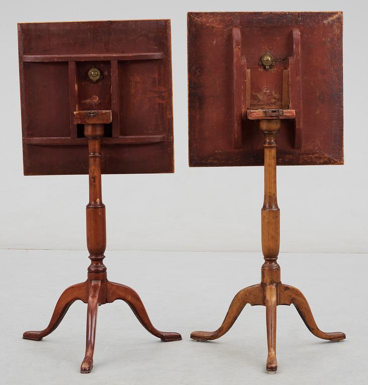 Two matched Swedish circa 1800 tilt-top tables.