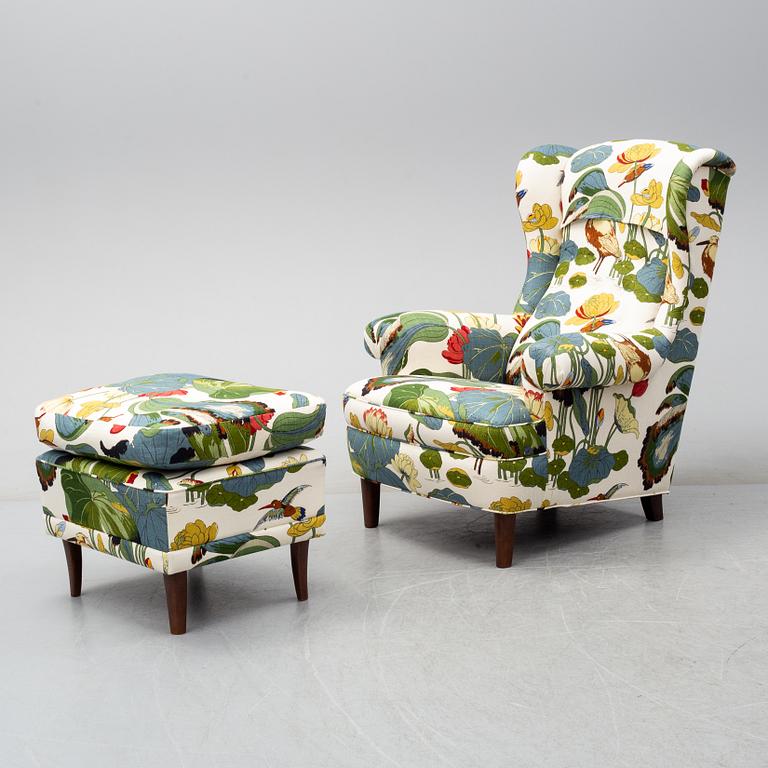 A wing-chair and ottoman from AB O.H. Sjögren, Tranås, 21st Century.