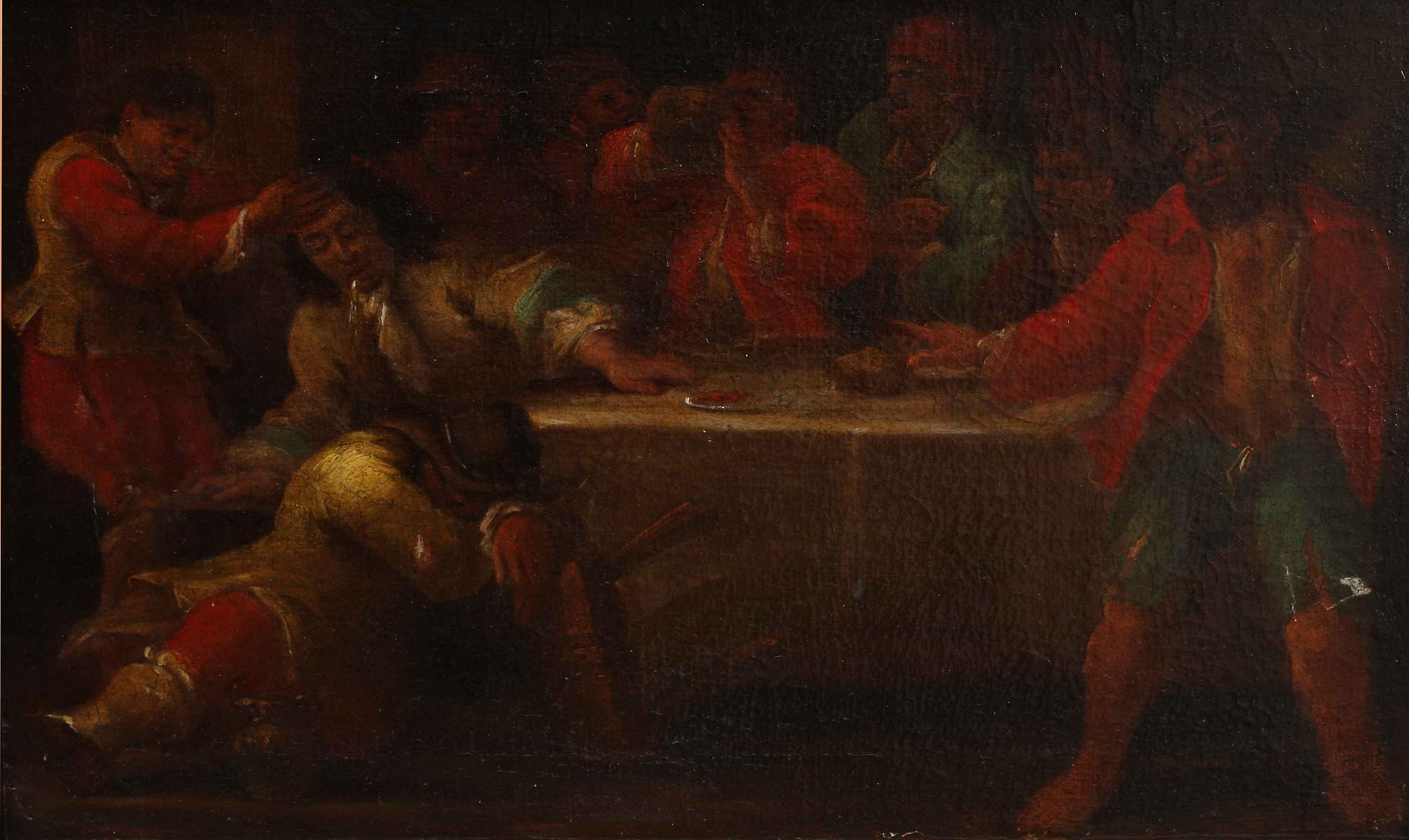 ADRIAEN BROUWER, hans art, olja uppfodrad på duk.