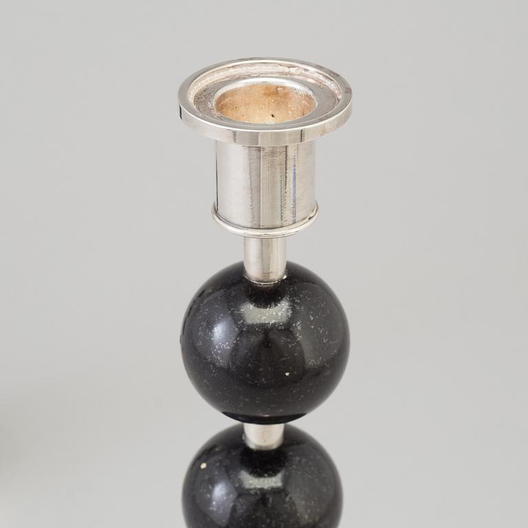 SIGURD PERSSON, a pair of silver plate and diabase candle sticks.