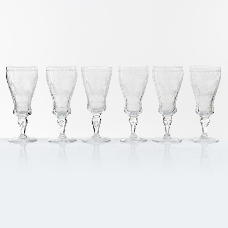 Vicke Lindstrand, six 'Dalecarlia' white wine glasses, Kosta Boda.