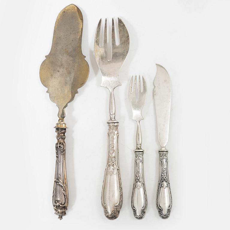 Fiskbestick samt fiskserveringsbestick, 23 delar, silver, Lemor, Tyskland, tidigt 1900-tal.