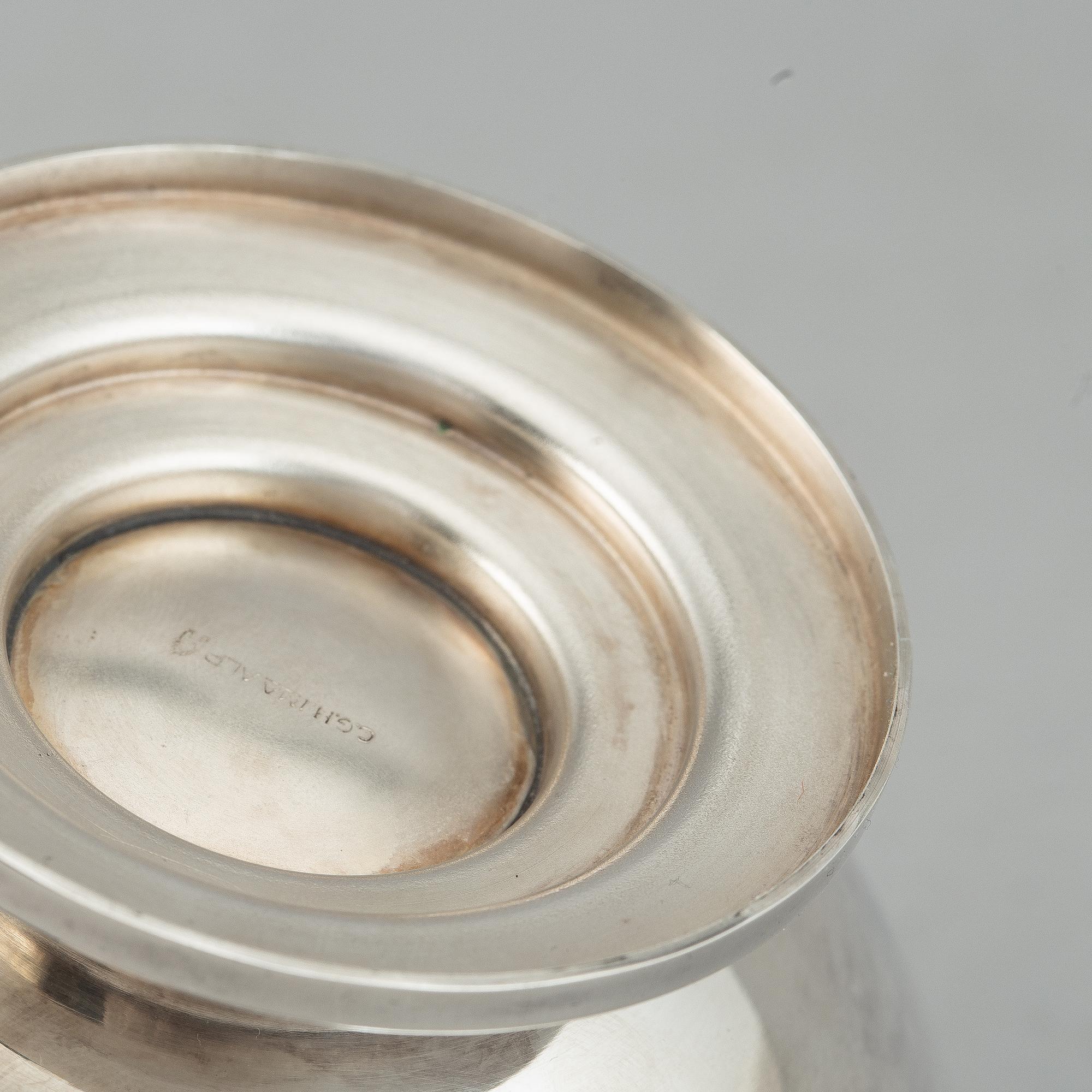 A Swedish silver plated sugar bowl with lid, CG Hallberg, probably designed by Sylvia Stave.