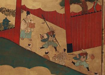 A Japanese six fold screen, Meiji period (1868-1912).