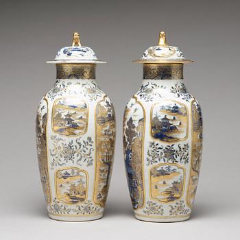 A pair of blue and white vases with covers, Qing dynasty, Qianlong (1736-95).