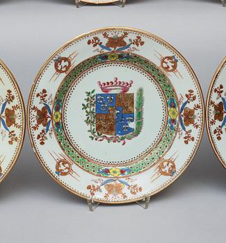 A set of 10 famille rose armorial plates, Qing dynasty, Yongzheng (1723-35).