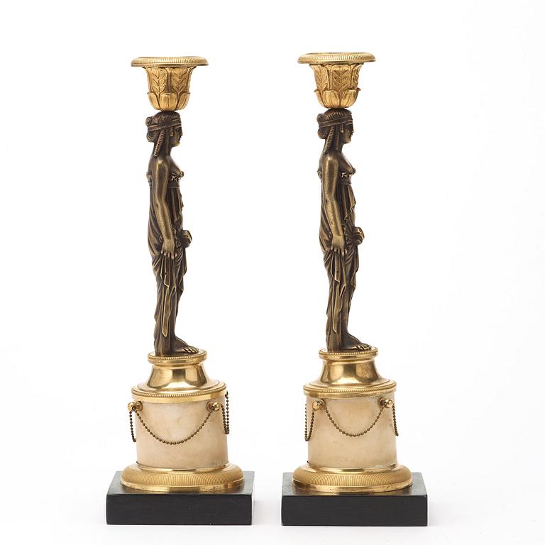 Gustaviansk, A pair of late Gustavian candlesticks, circa 1800.