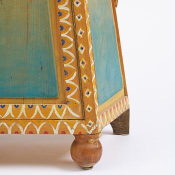 Gérard Rigot, a painted and carved oak cabinet, exectued in his studio, France, second half of the 20th century.