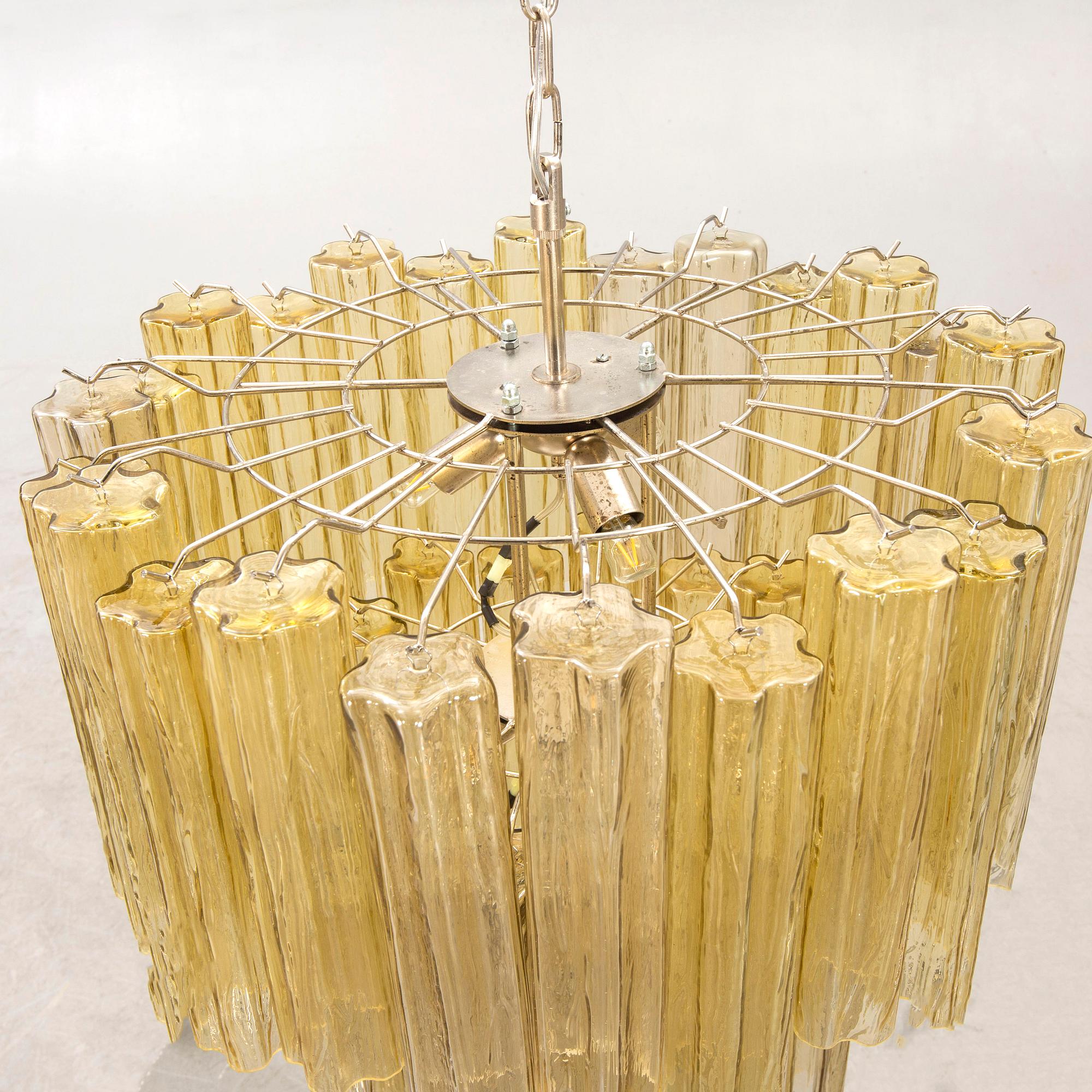 A Toni Zuccheri glass and chrome chandelier for Murano around 2000.