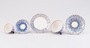 A 34-piece 'Cobalt Net' porcelain set for coffee and tea, Lomonosov, Soviet Union.