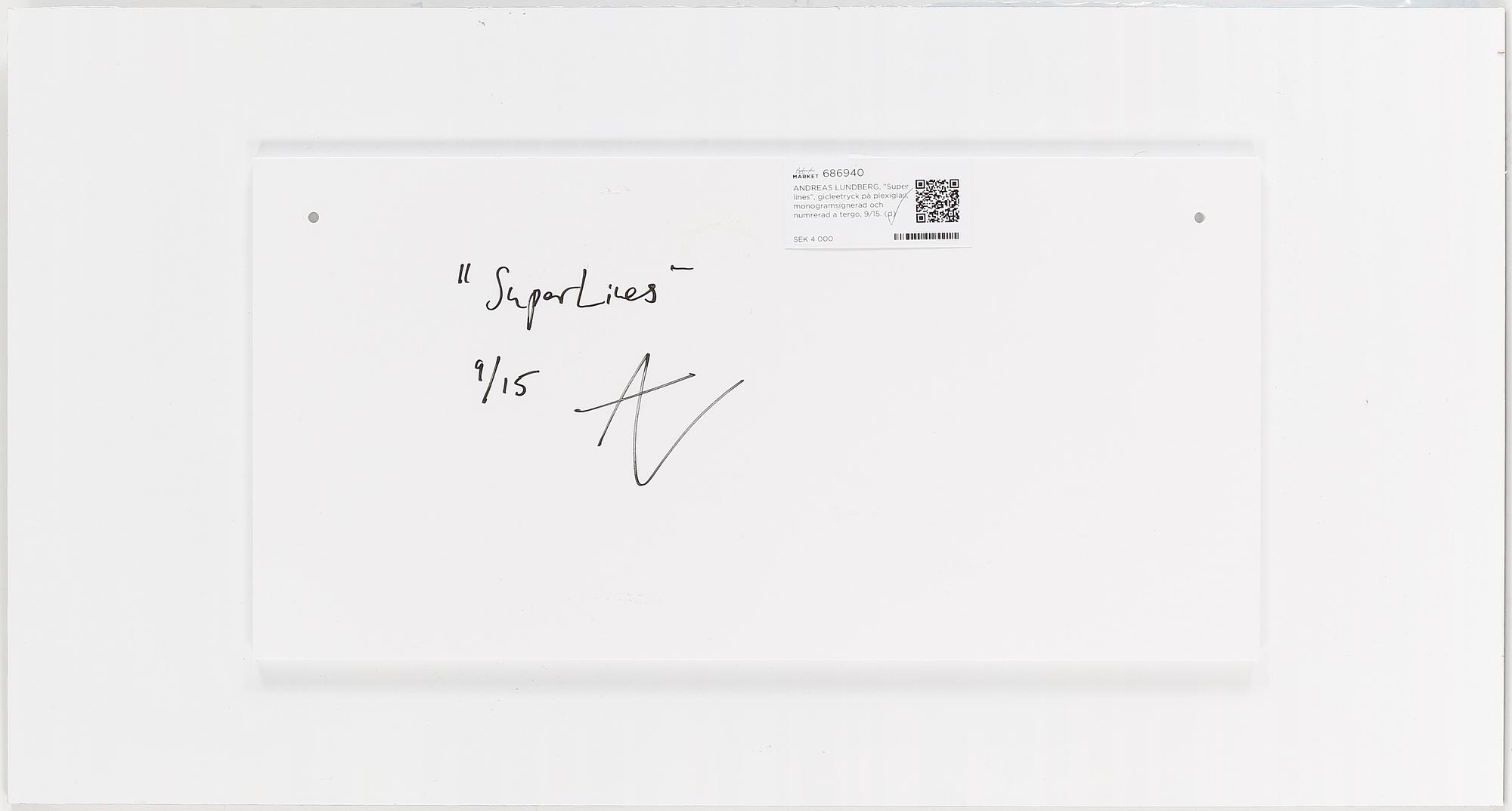 ANDREAS LUNDBERG, "Super lines", gicleetryck på plexiglas, monogramsignerad och numrerad a tergo, 9/15.
