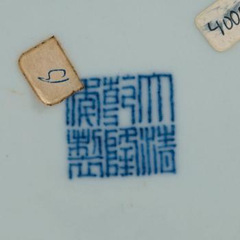 A well painted Ming style blue and white Meiping vase, Qing dynasty, with Qianlong seal mark (1736-95).