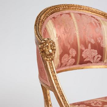 A pair of late Gustavian armchairs, late 18th century.