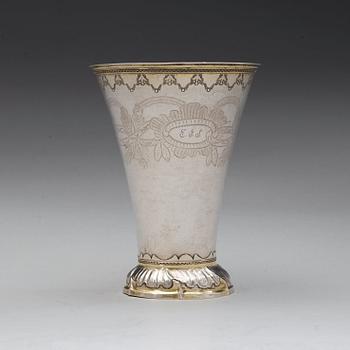 A Swedish 18th century parcel-gilt beaker, maks of Olof Yttreus, Uppsala 1787.