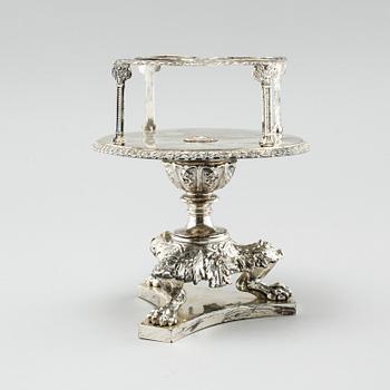 A silver bottle stand, by Gustaf Möllenborg (active 1823-1850), 1837. Weight 1236 g.