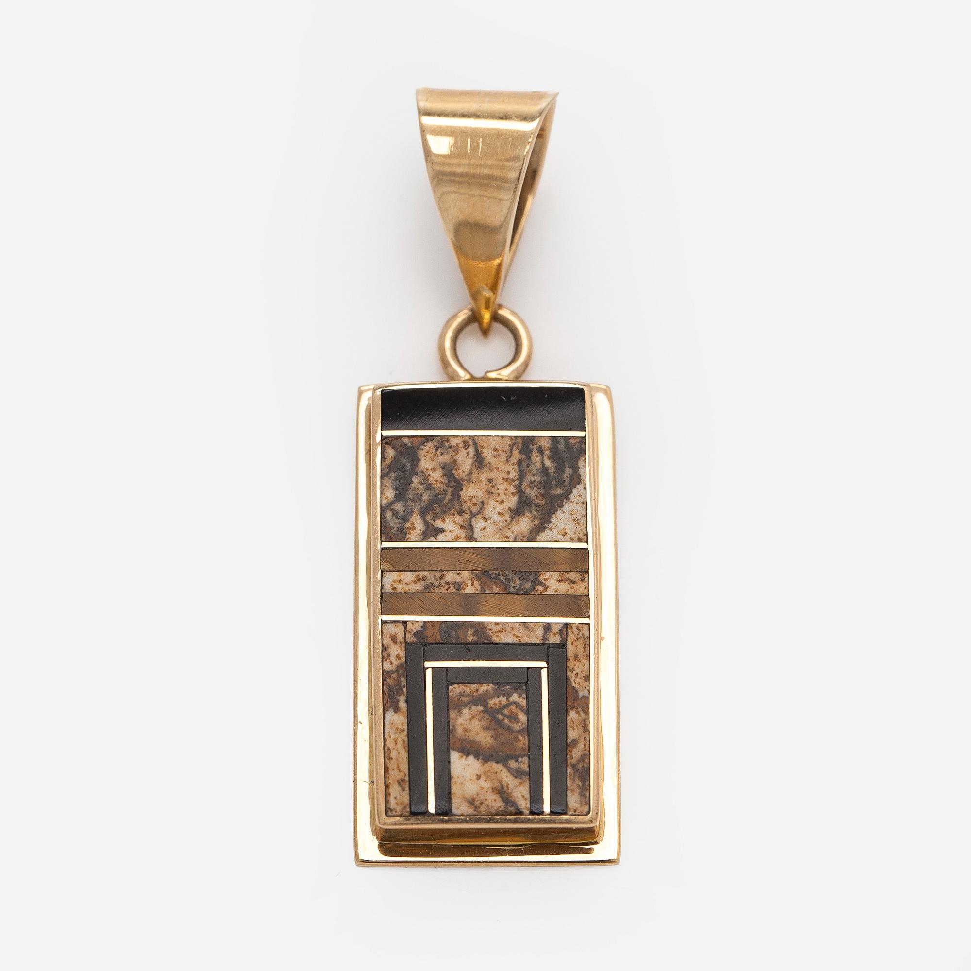 Pendant and earrings, 14K gold, Navajo.