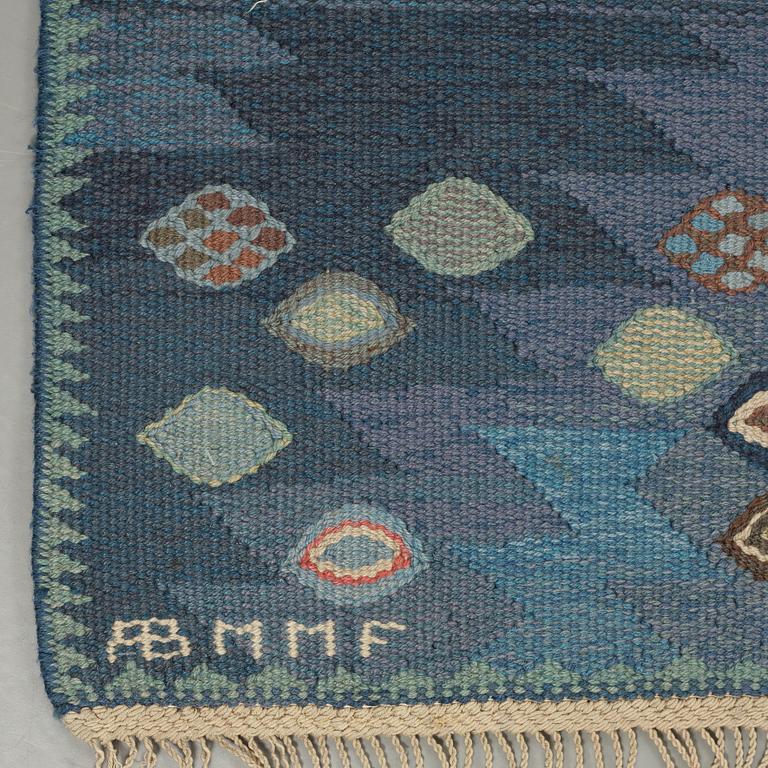 Barbro Nilsson, A CARPET, "Tånga blå, variant", flat weave, ca 259 x 206,5 cm, signed AB MMF BN.