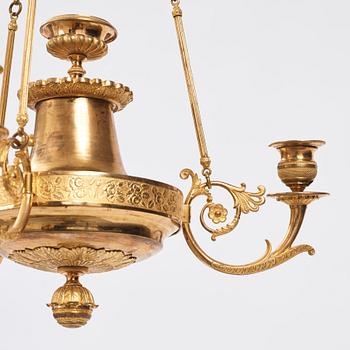 A Swedish Empire three-light hanging-lamp, first part of the 19th century.