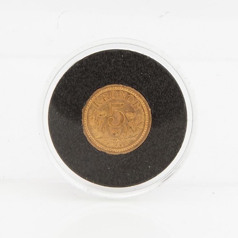 Guldmynt Sverige, Oscar II 5 kr, 1899.