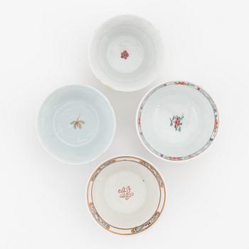 A group of four Chinese porcelain cups, Qing dynasty, Yongzheng (1723-35).