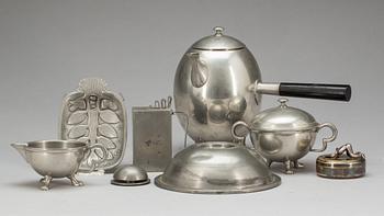 PARTI TENN, 6 delar och ASK, vitmetall, 1900-tal.