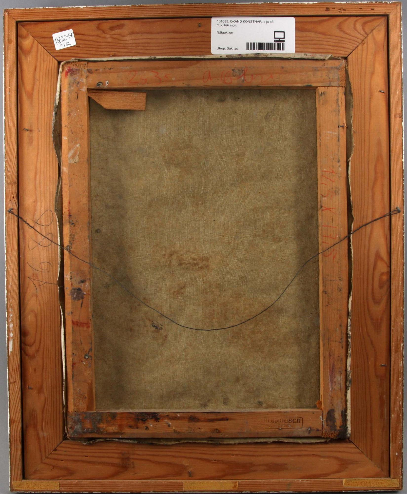 OKÄND KONSTNÄR, olja på duk, bär sign.
