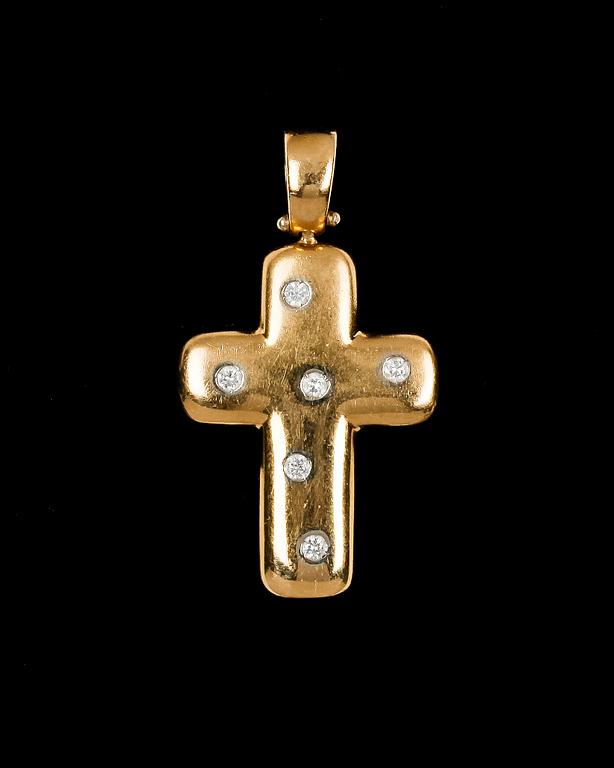 PENDANT, crossshaped with brilliant cut diamonds, tot. 0.06 cts.