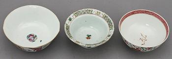 SKÅLAR, 3 st, porslin, Kina, 1700/1800-tal.