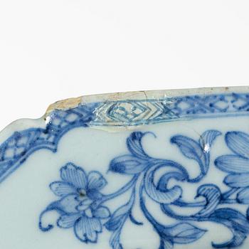 A group of three Chinese blue and white porcelain serving dishes and five dessert plates, Qing dynasty, Qianlong(1736-95.