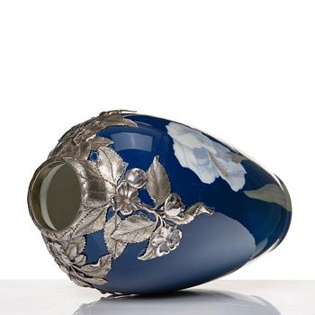 Anton Michelsen, & Royal Copenhagen, a porcelain vase with sterling silver mouth, Copenhagen 1910.