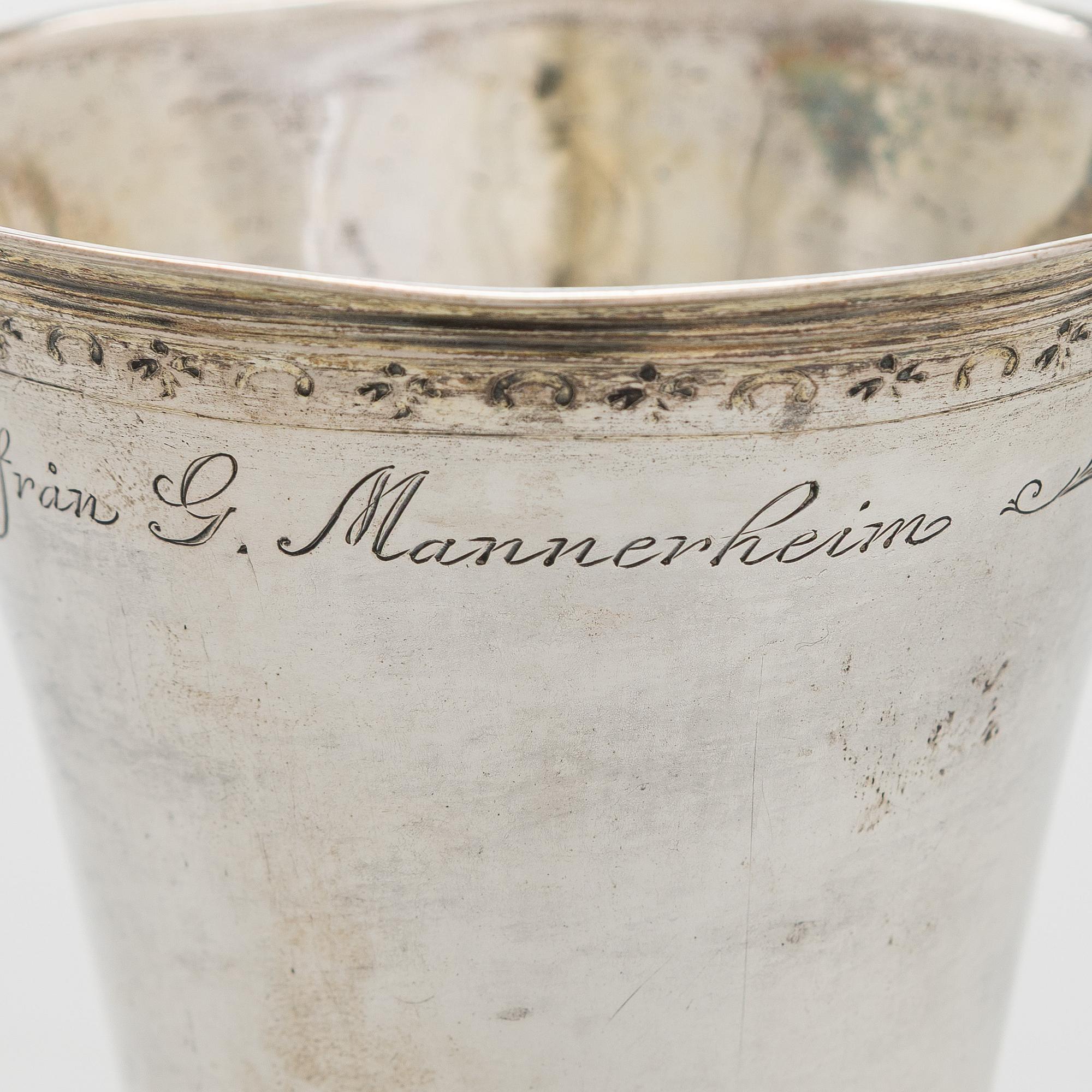 A mid-18th-century silver beaker, maker's mark of Johan Andersson Starin, Stockholm 1746.