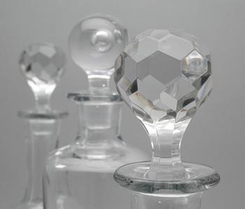KARAFFER, 4 st, glas, bla "Pippi", Walter Hickman, Kosta.