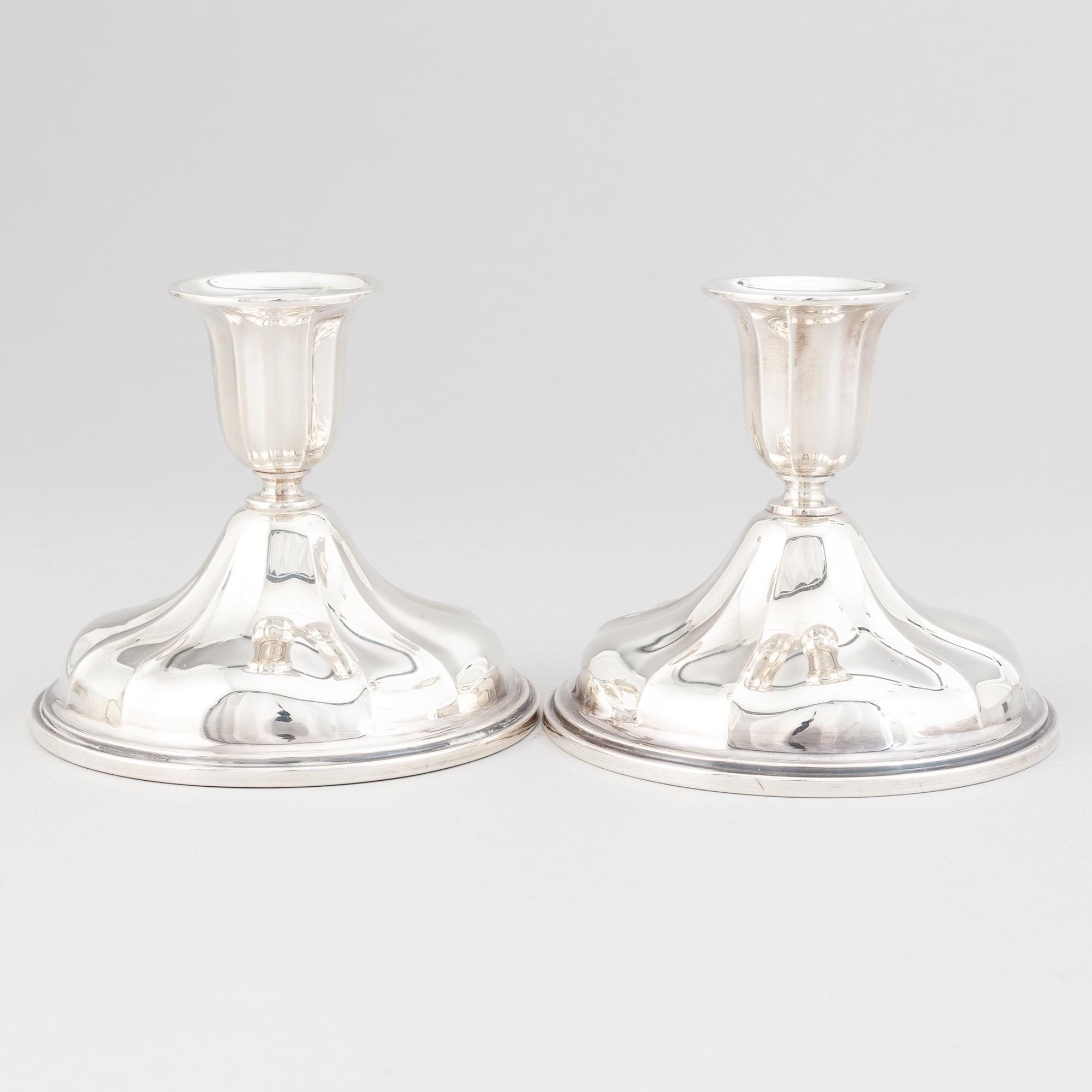 A pair of Norwegian silver candle sticks, mid 20th century.