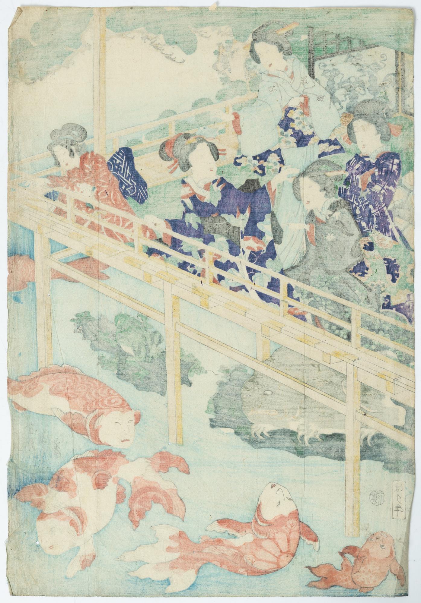 Träsnitt, fyra stycken, Japan, bland annat Ogata Gekko och Utagawa Kunisada.