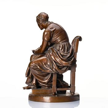 Eugène Delaplanche, a signed bronze sculpture.