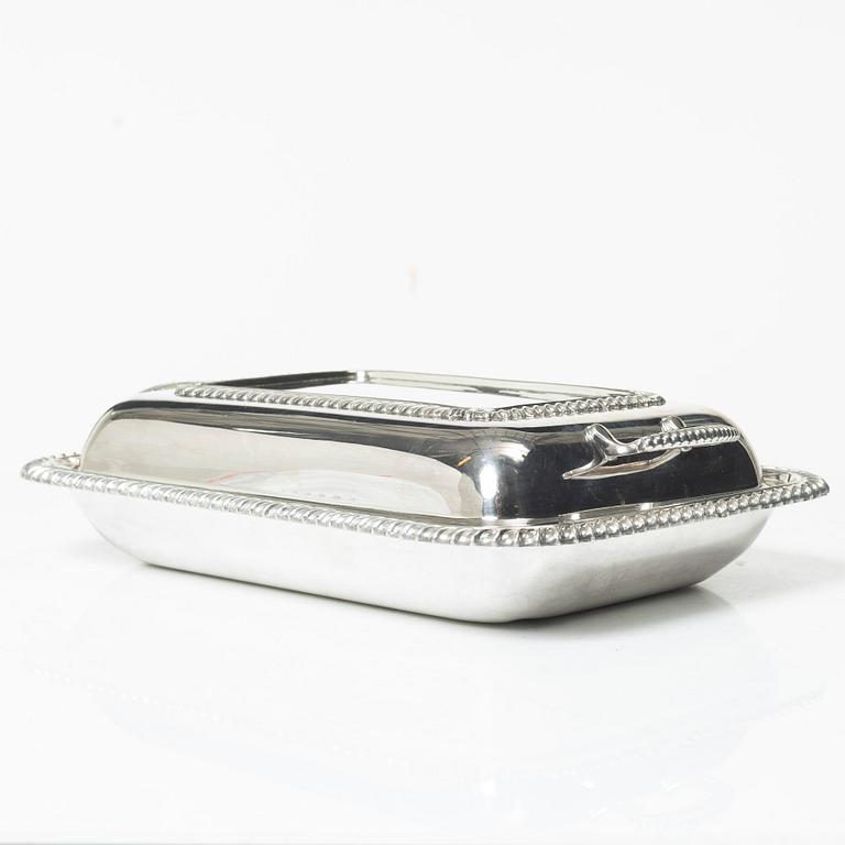 Covered bowl, silver plate, JLH, England.