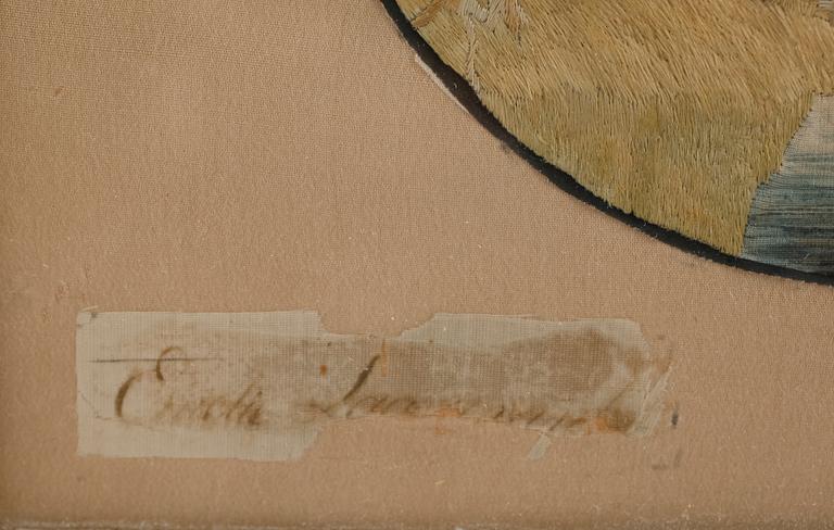 SIDENBRODERI, samt akvarell,  otydligt signerad, 1800-talets första hälft.