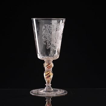 A Bohemian cut and engraved glass goblet, 18th Century.