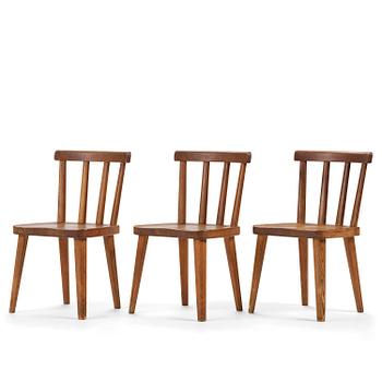 392. Axel Einar Hjorth, a set of three stained pine "Utö" chairs, Nordiska Kompaniet, Sweden, 1930s.