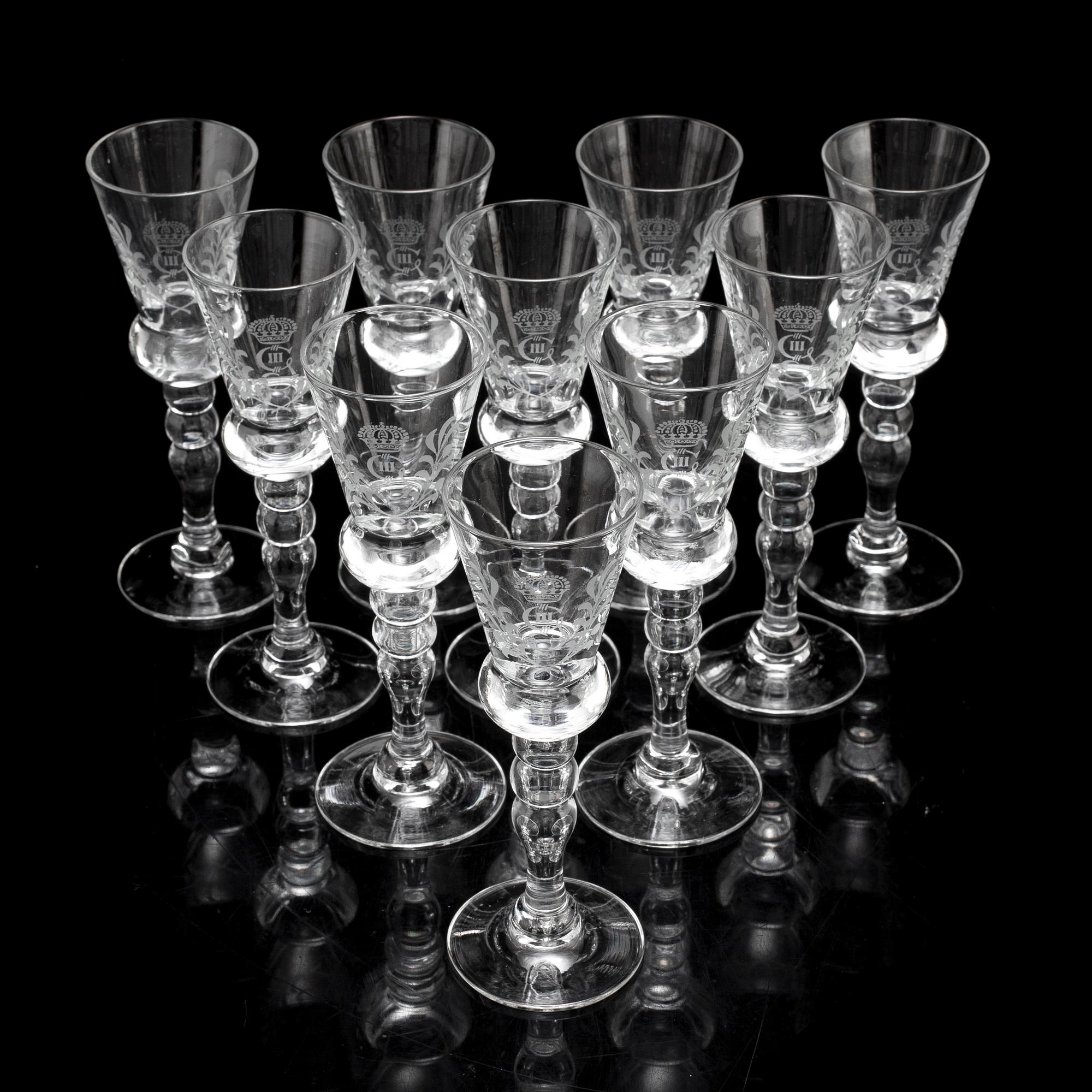 SNAPSGLAS, 10 st, "Gustav III", Reijmyre Glasbruk.