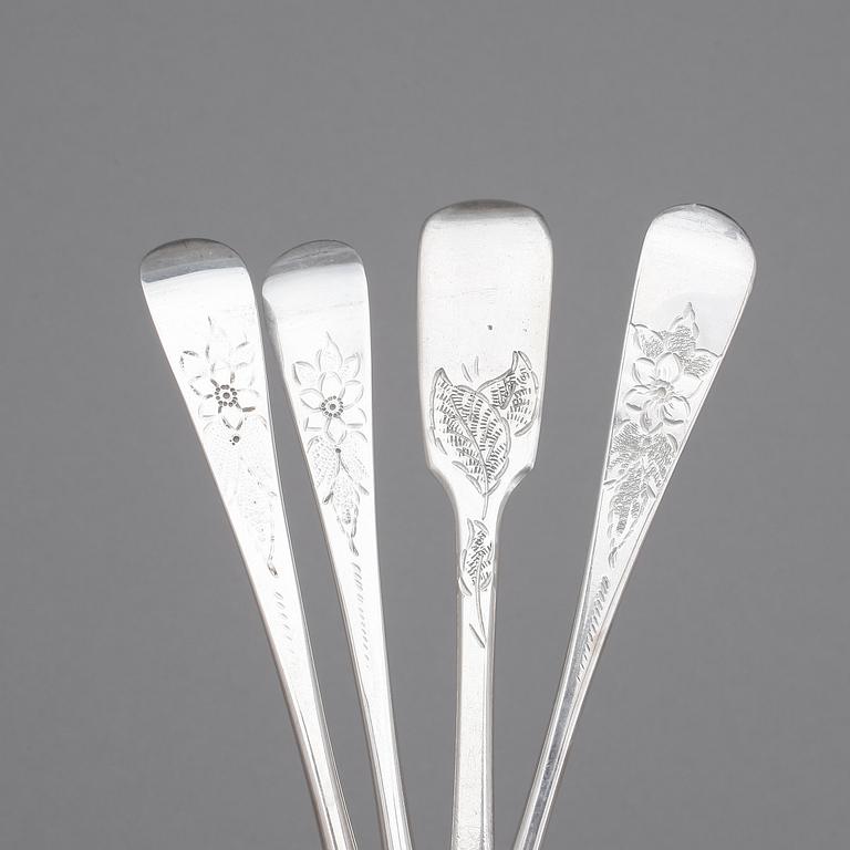 PARTI BESTICK, silver, mest England 1700-1900-tal. Tot ca 1453 gram.