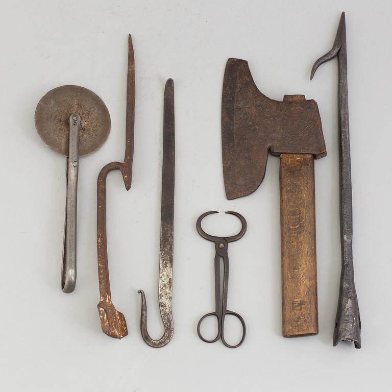 SIX IRON TOOLS, 18th/19th century.